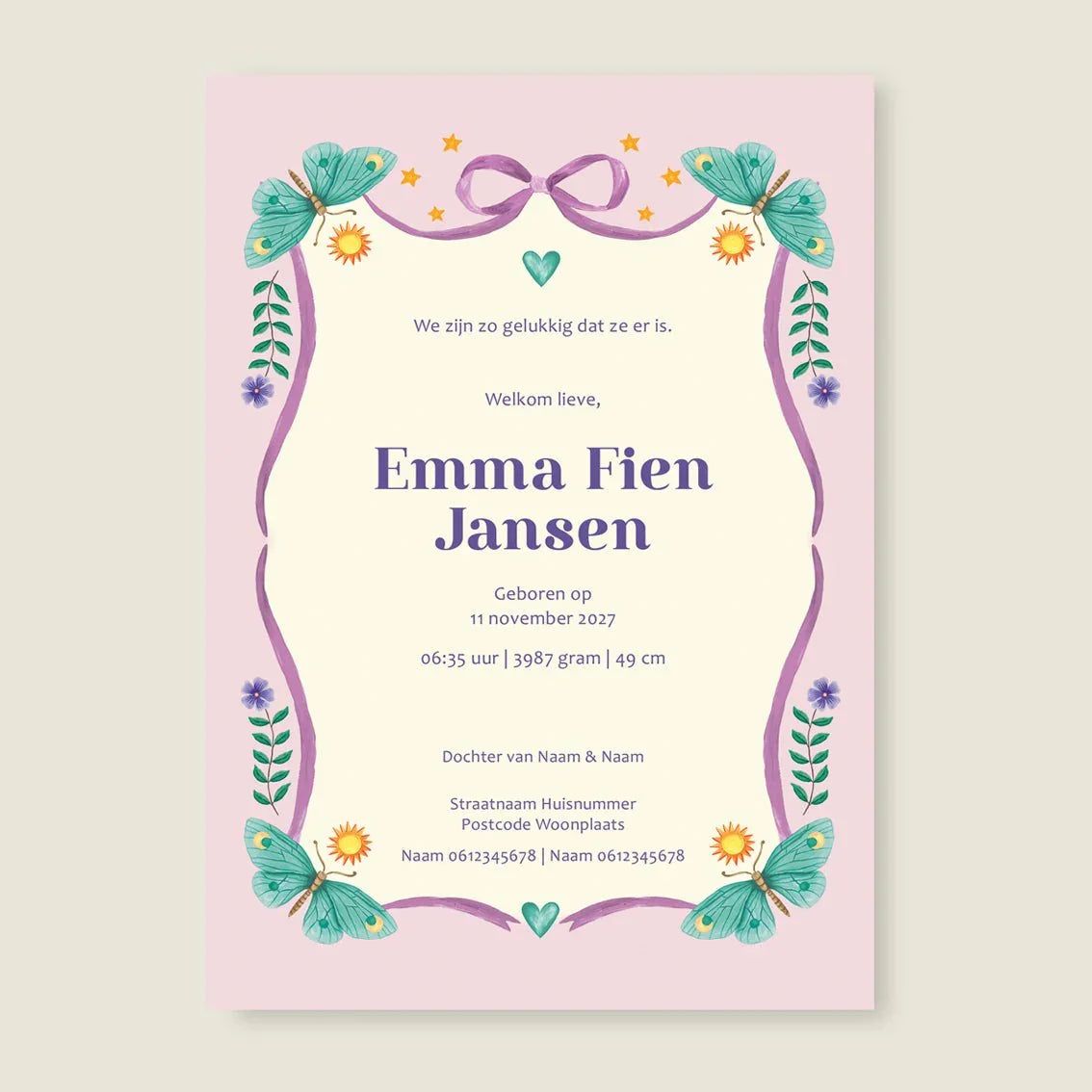 Geboortekaartje Horse And Butterflys - Story of July