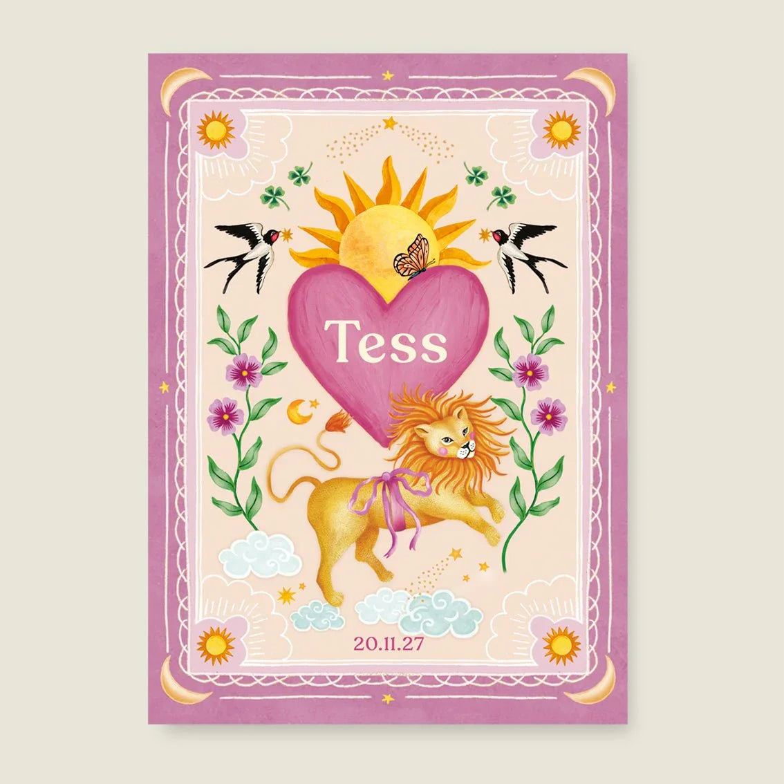 Geboortekaartje Lovely Lion Heart Pink - Story of July