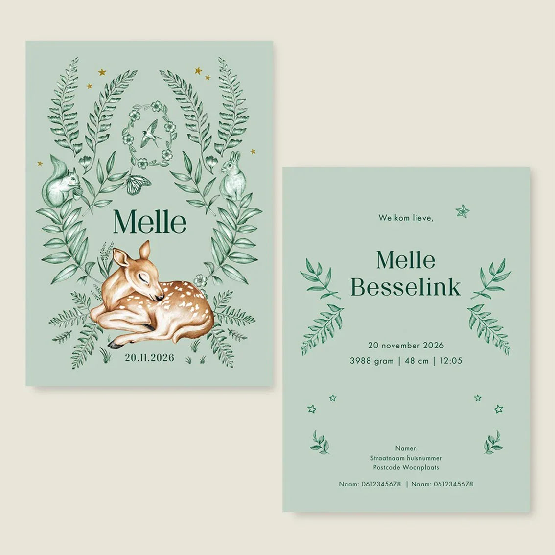 Geboortekaartje Oh Little Deer Green - Story of July