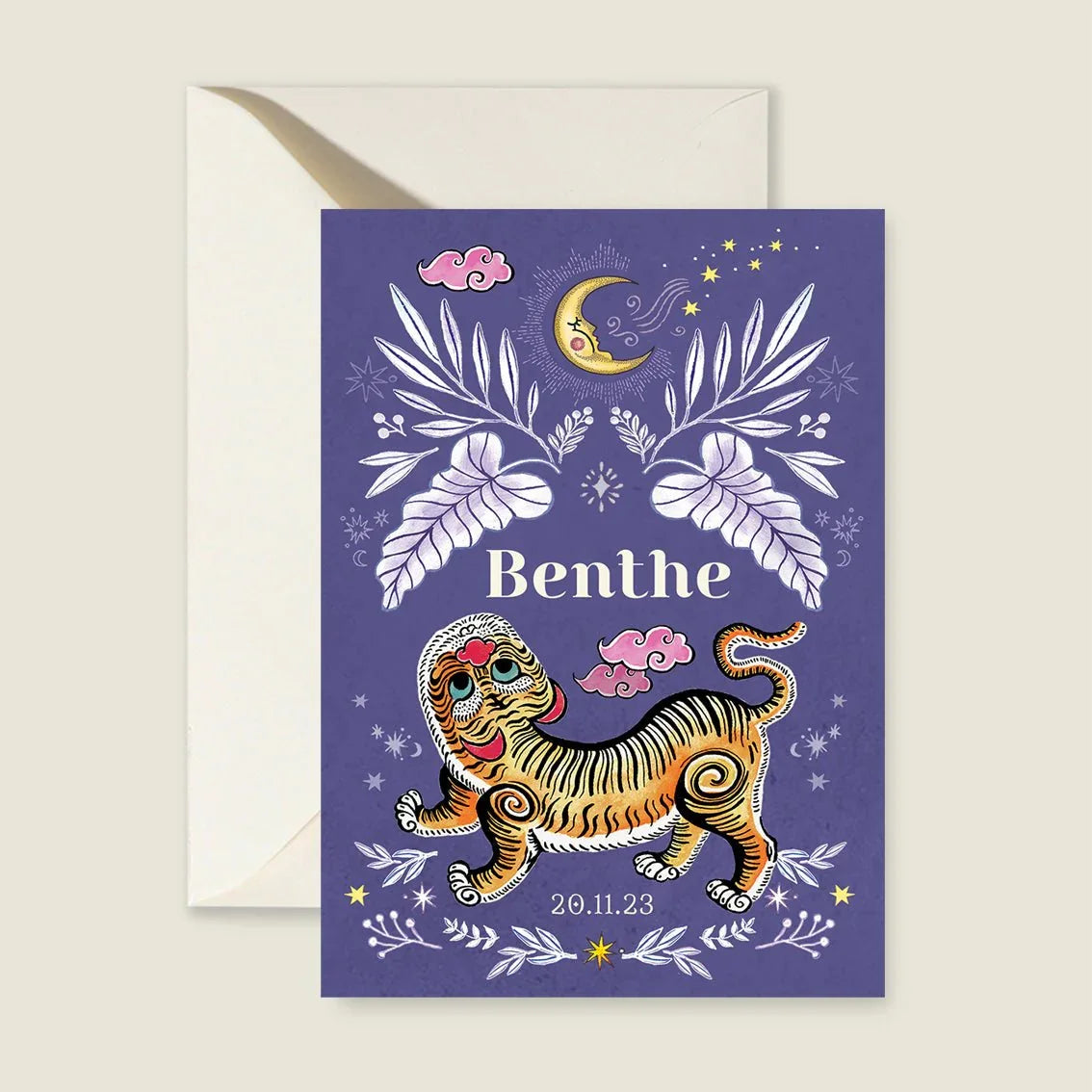 Geboortekaartje Pretty Tiger Paars - Story of July
