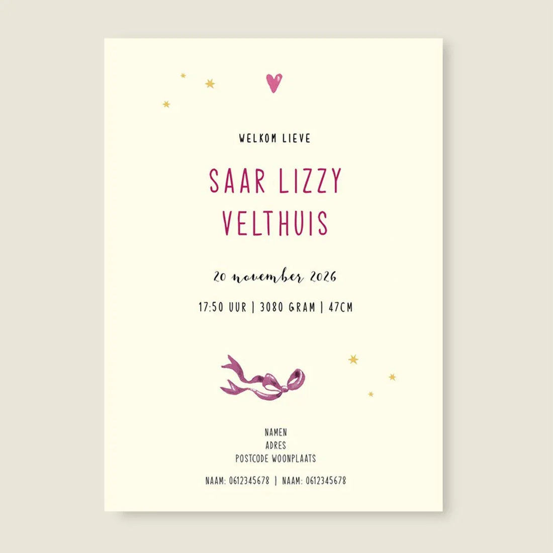 Geboortekaartje Purple Balloon - Story of July