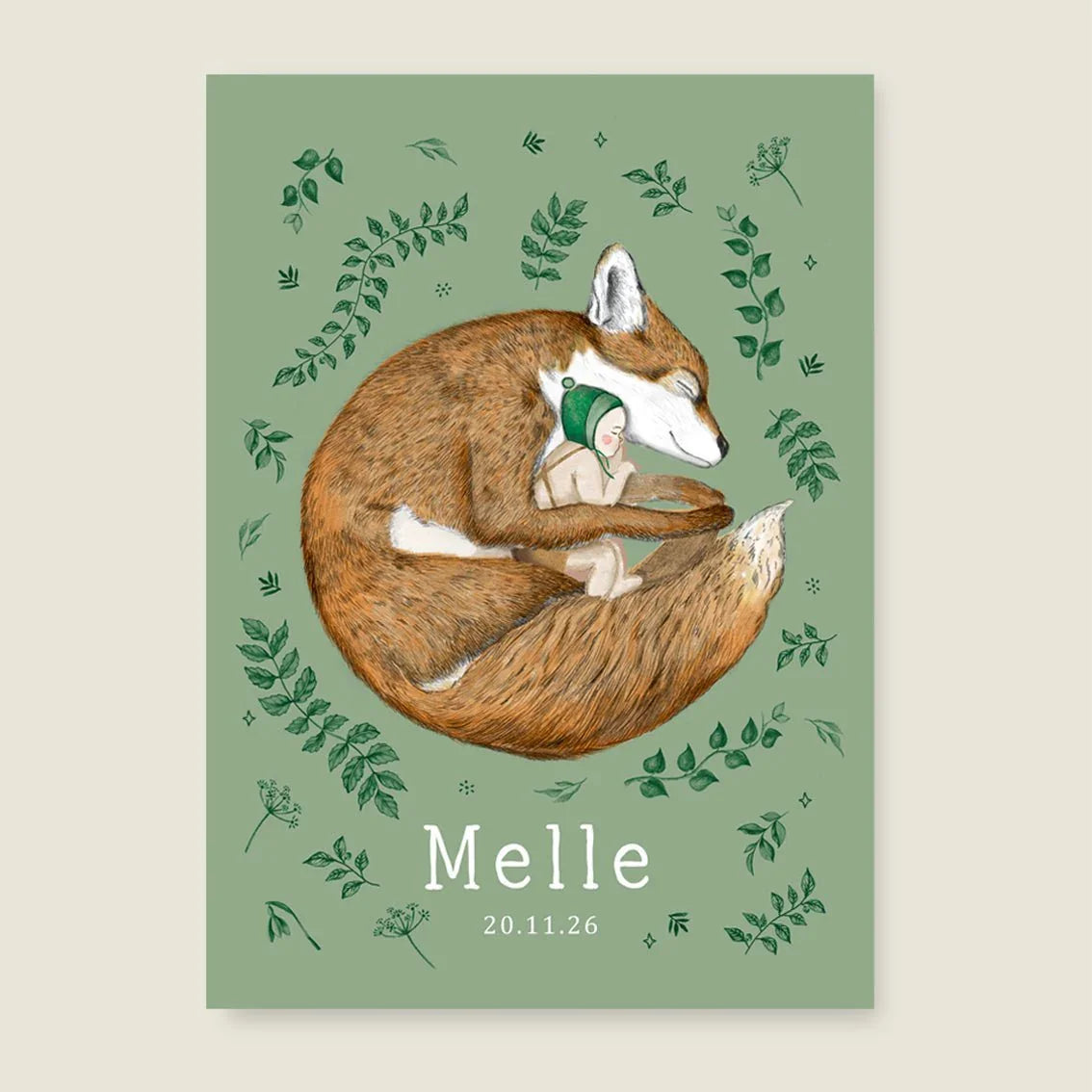 Geboortekaartje Sleeping Fox Green - Story of July