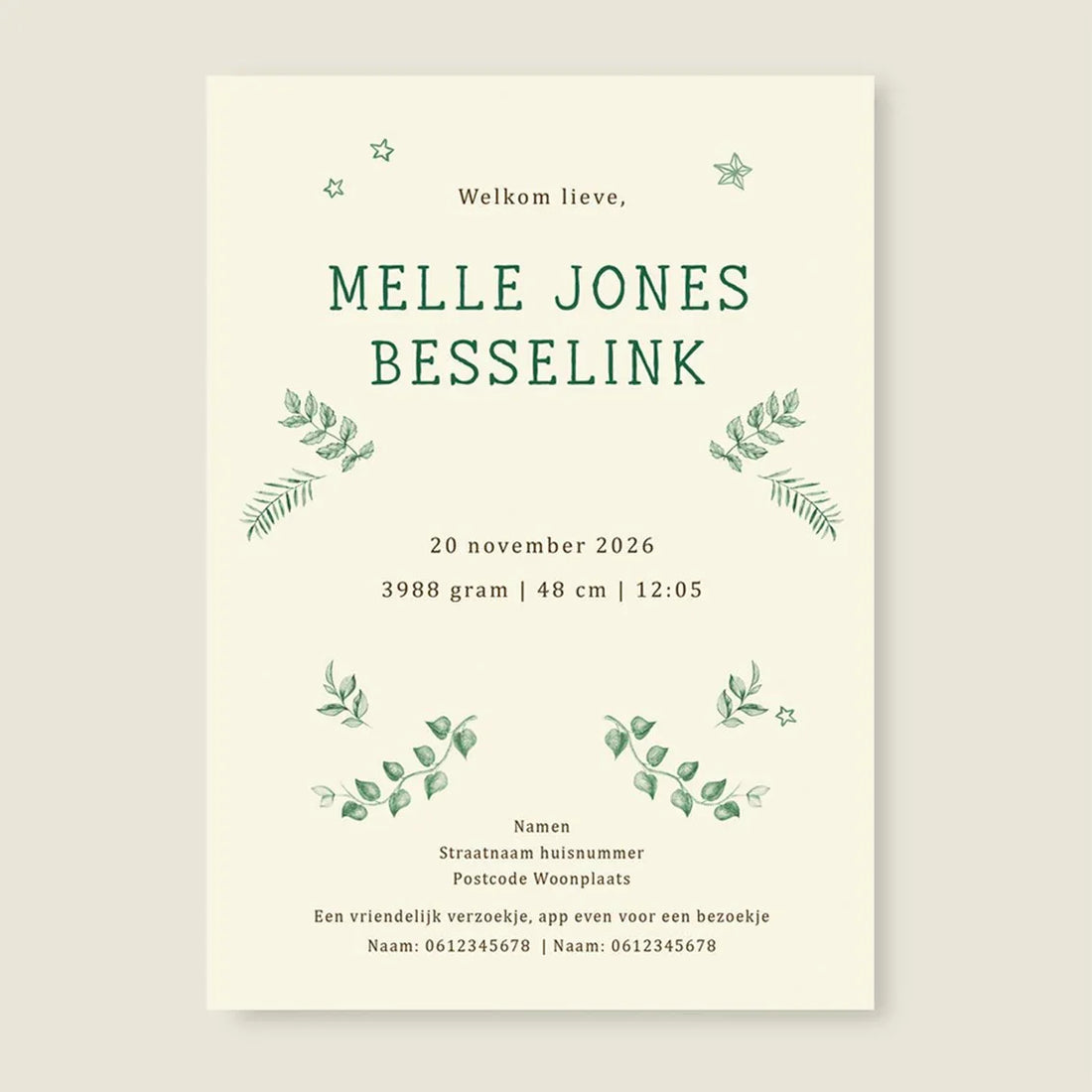 Geboortekaartje Sleeping Fox Green - Story of July