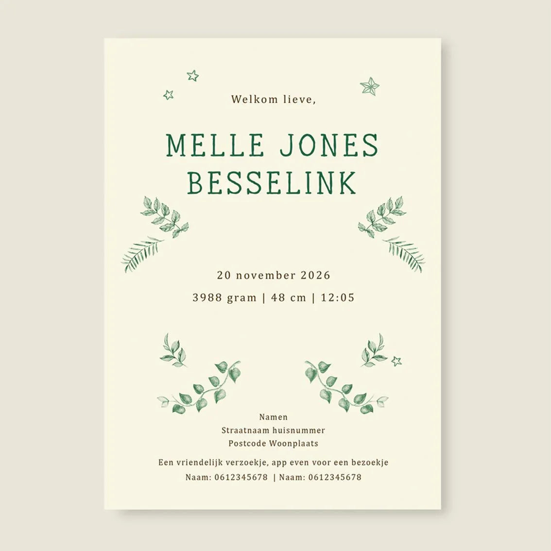 Geboortekaartje Sleeping Fox Green - Story of July