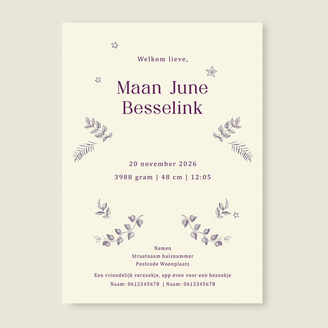 Geboortekaartje Sleeping Fox Lila - Story of July