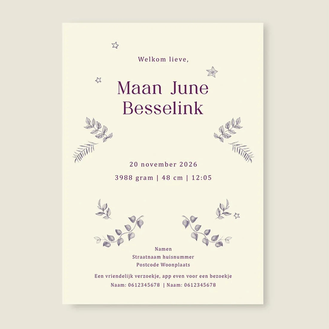 Geboortekaartje Sleeping Fox Lila - Story of July