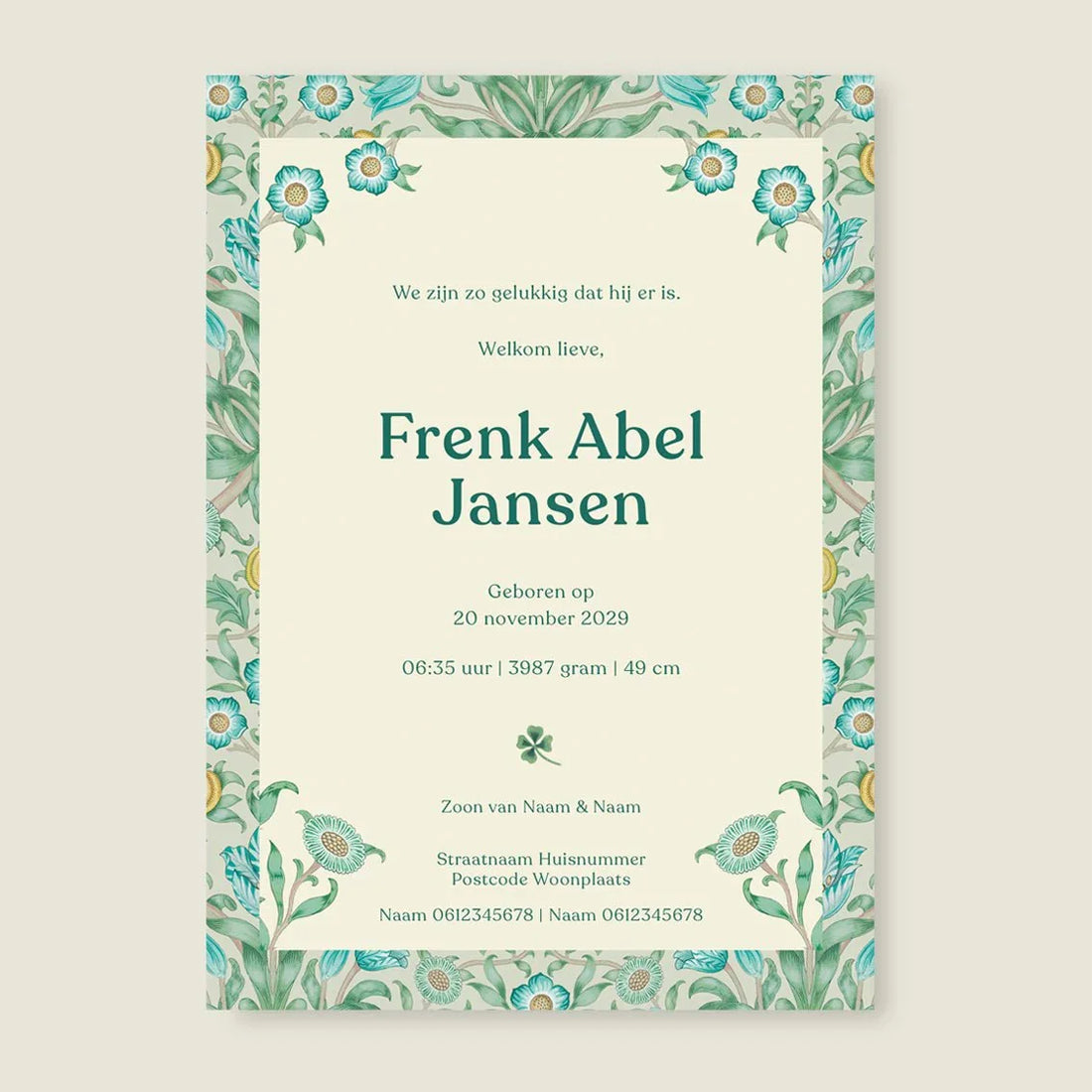 Geboortekaartje Sleeptight Flowers Blue - Story of July