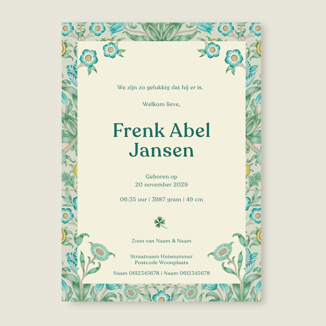 Geboortekaartje Sleeptight Flowers Blue - Story of July