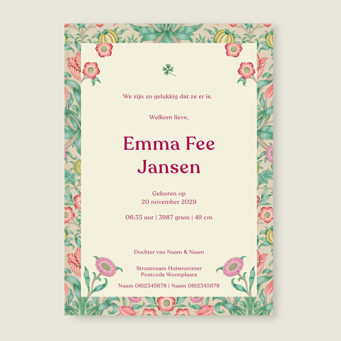 Geboortekaartje Sleeptight Flowers Pink - Story of July