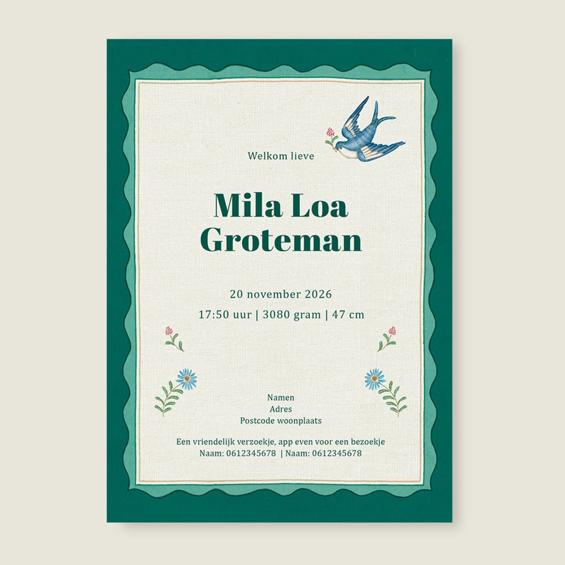 Geboortekaartje Sparrow Birds Green - Story of July