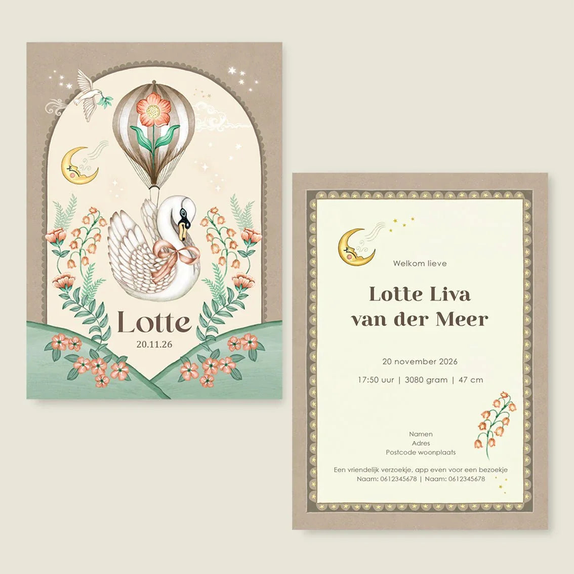 Geboortekaartje Swan Balloon - Story of July