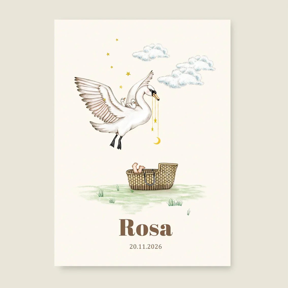 Geboortekaartje Swan Basket Offwhite - Story of July