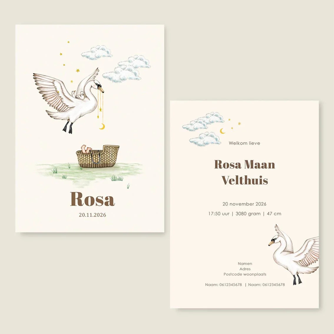 Geboortekaartje Swan Basket Offwhite - Story of July