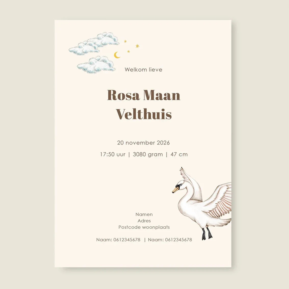 Geboortekaartje Swan Basket Offwhite - Story of July