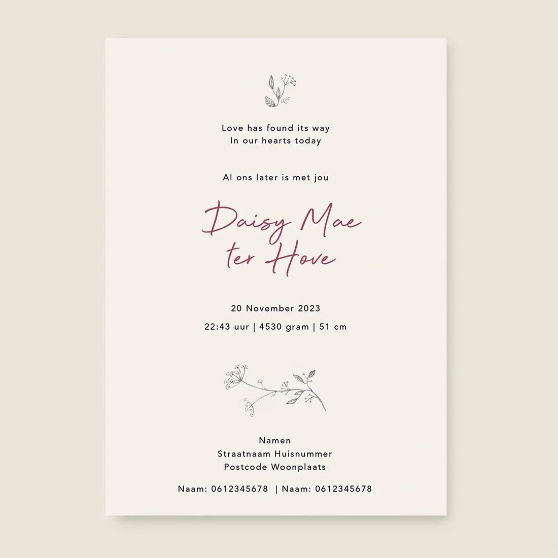 Geboortekaartje Swan Flowers Family Offwhite - Story of July