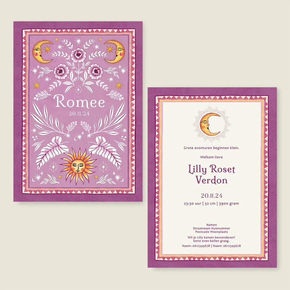 Geboortekaartje To The Moon Lila - Story of July