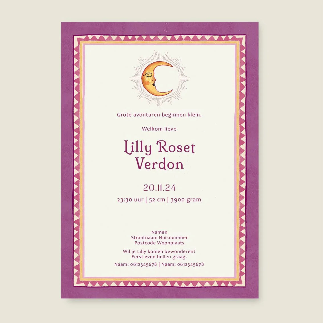 Geboortekaartje To The Moon Lila - Story of July