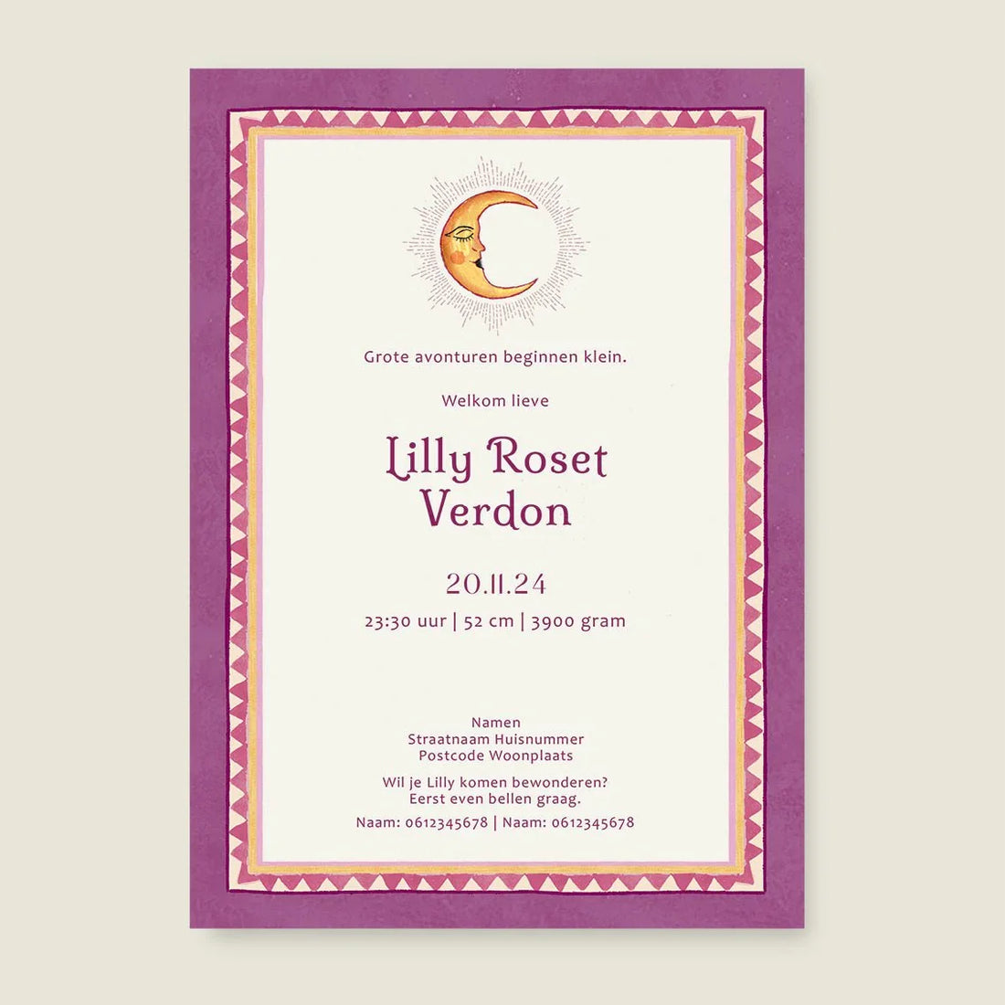 Geboortekaartje To The Moon Lila - Story of July