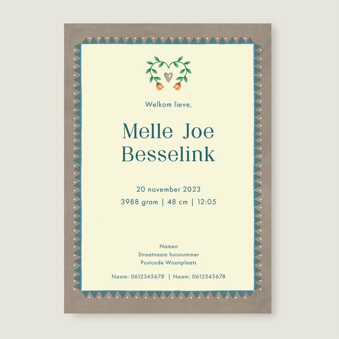 Geboortekaartje Two Dear Moonlight Khaki - Story of July