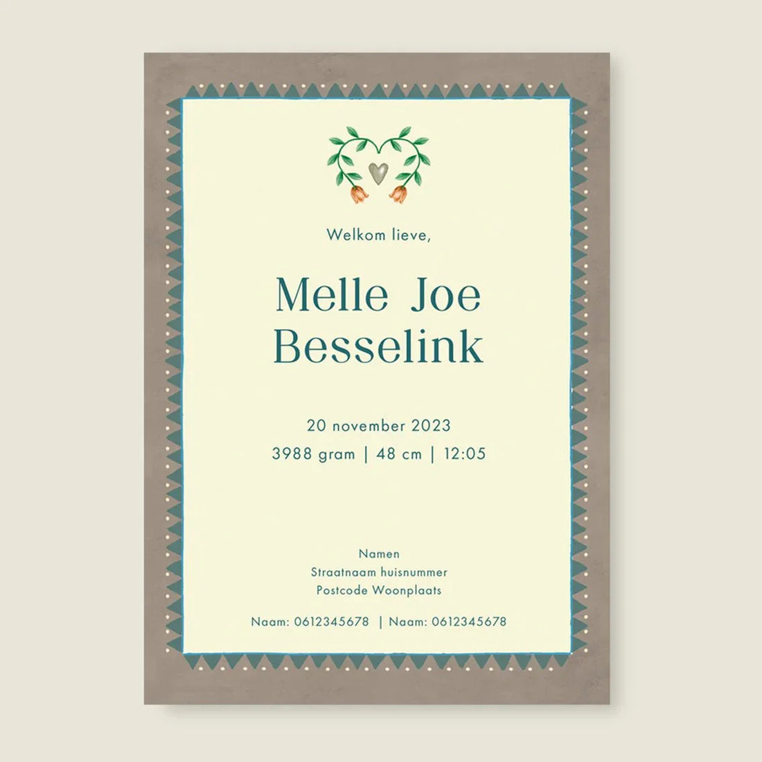 Geboortekaartje Two Dear Moonlight Khaki - Story of July