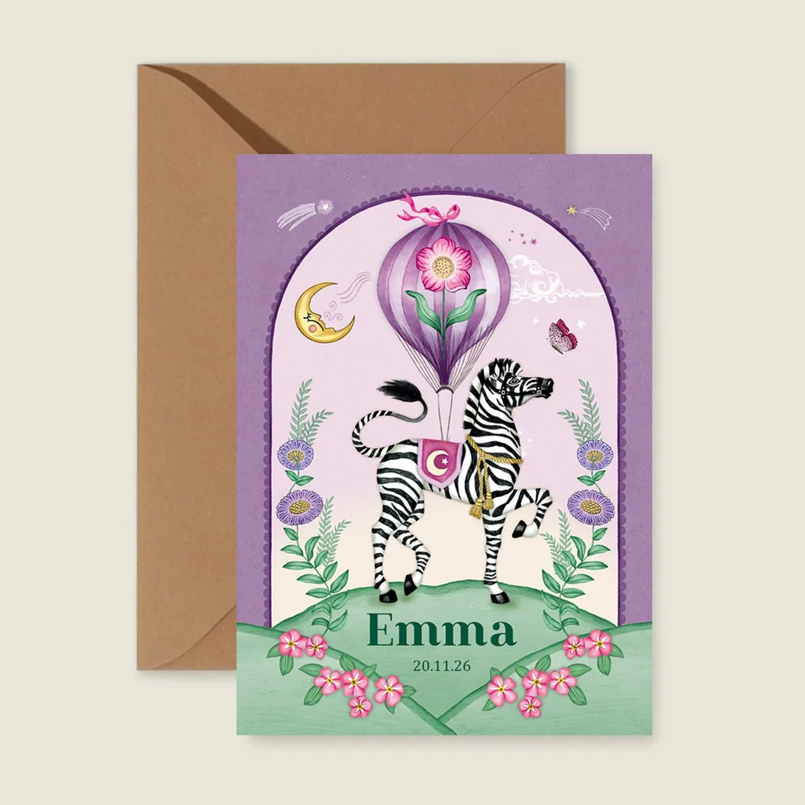 Geboortekaartje Zebra Moon Paars - Story of July