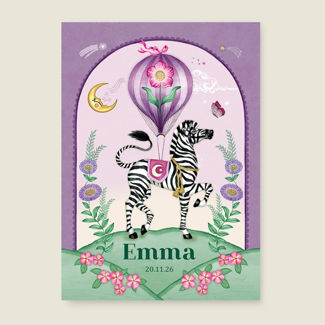 Geboortekaartje Zebra Moon Paars - Story of July