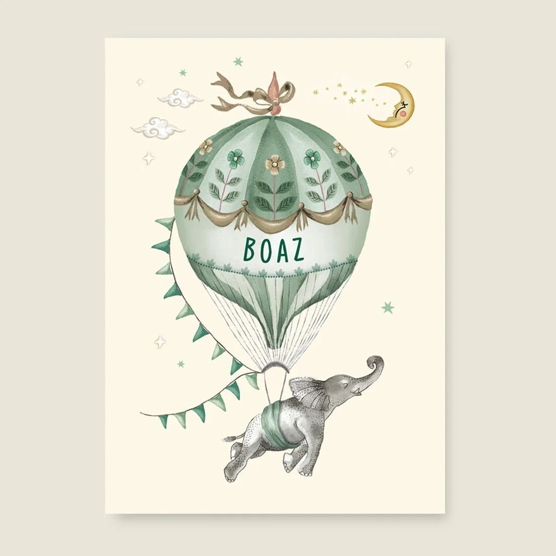 Print Elephant Balloon Green - Story of July