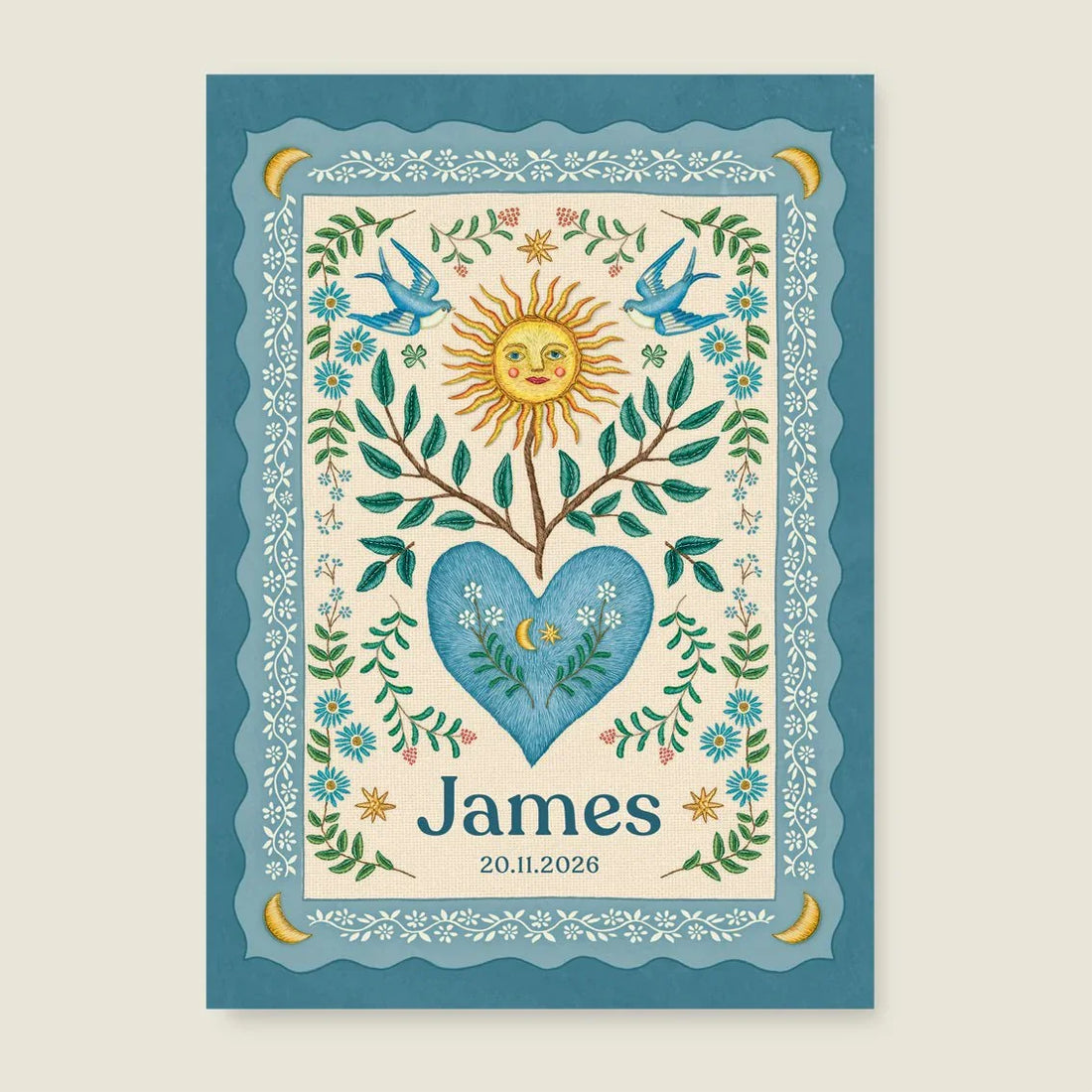 Print Sparrow Birds Light Blue - Story of July