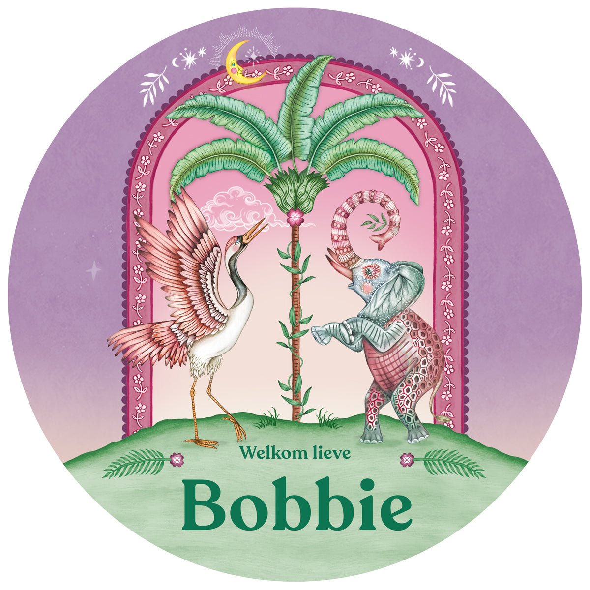 Raamsticker Crane Bird & Elephant Purple - Story of July