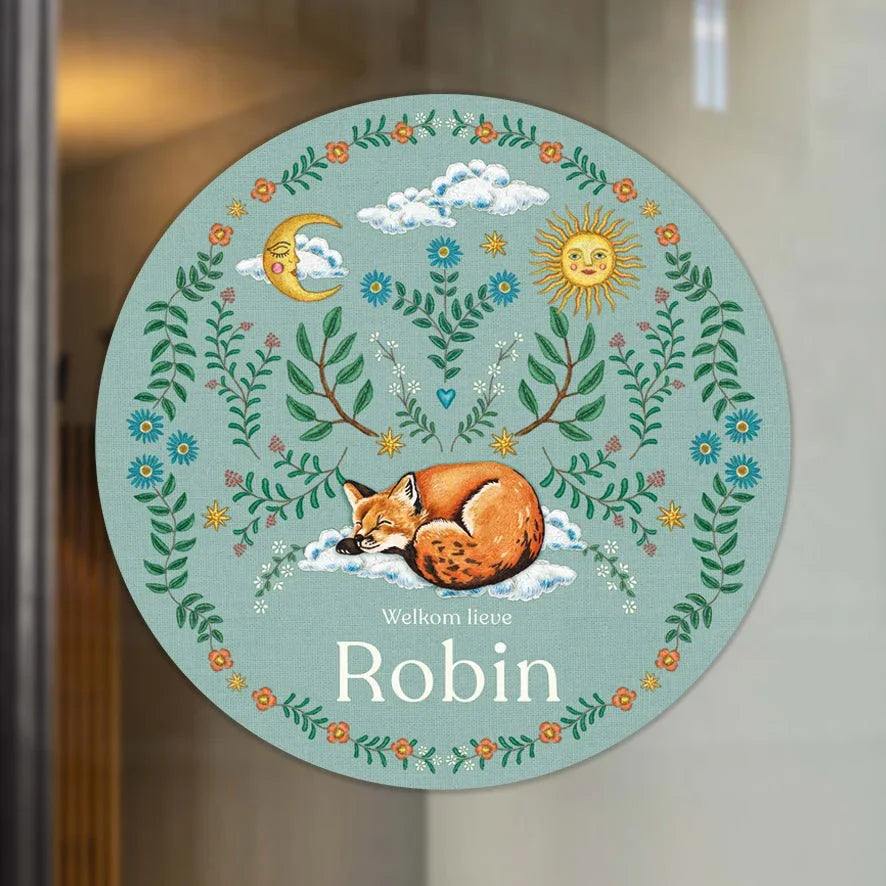 Raamsticker Embroider Fox Green - Story of July