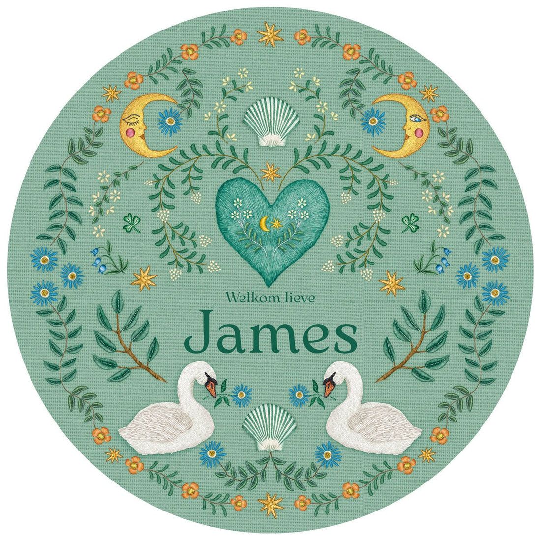 Raamsticker Embroider Swan Green - Story of July