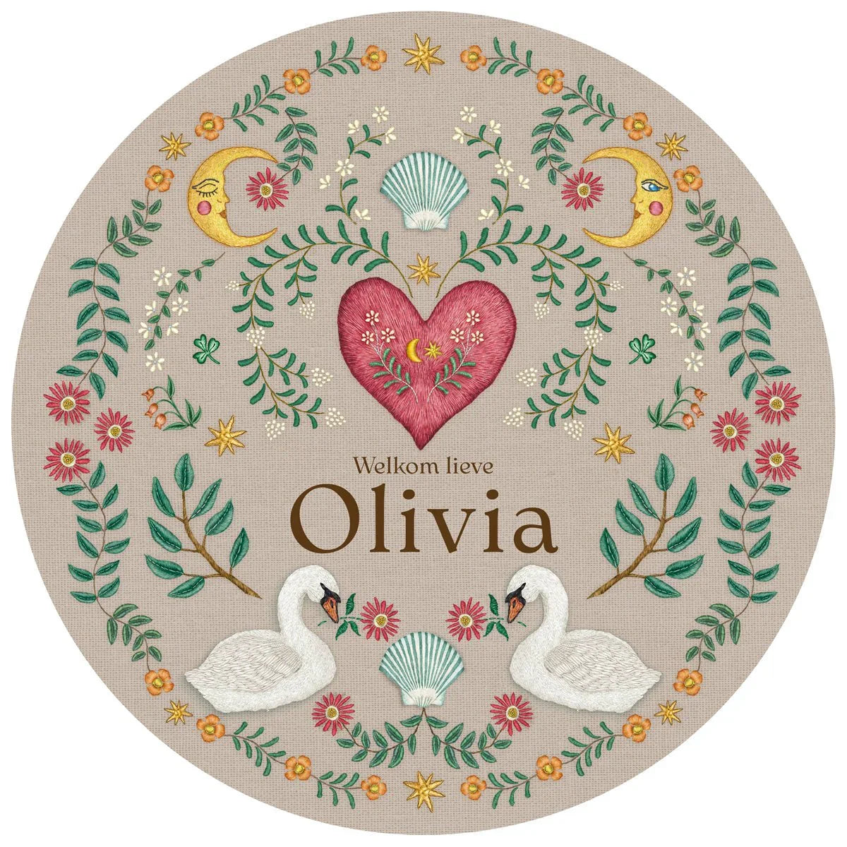 Raamsticker Embroider Swan Khaki - Story of July