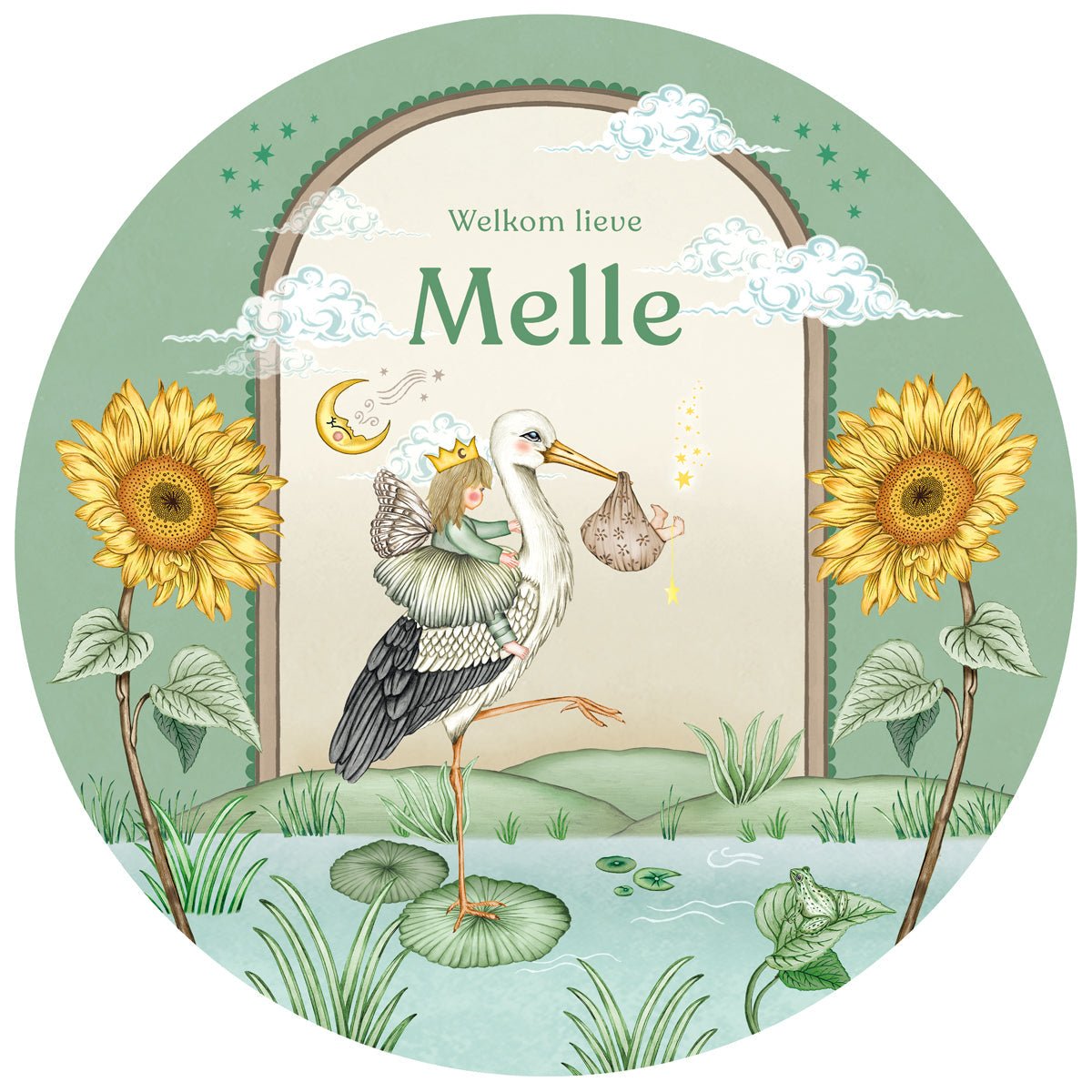 Raamsticker Stork & Baby Sister - Story of July