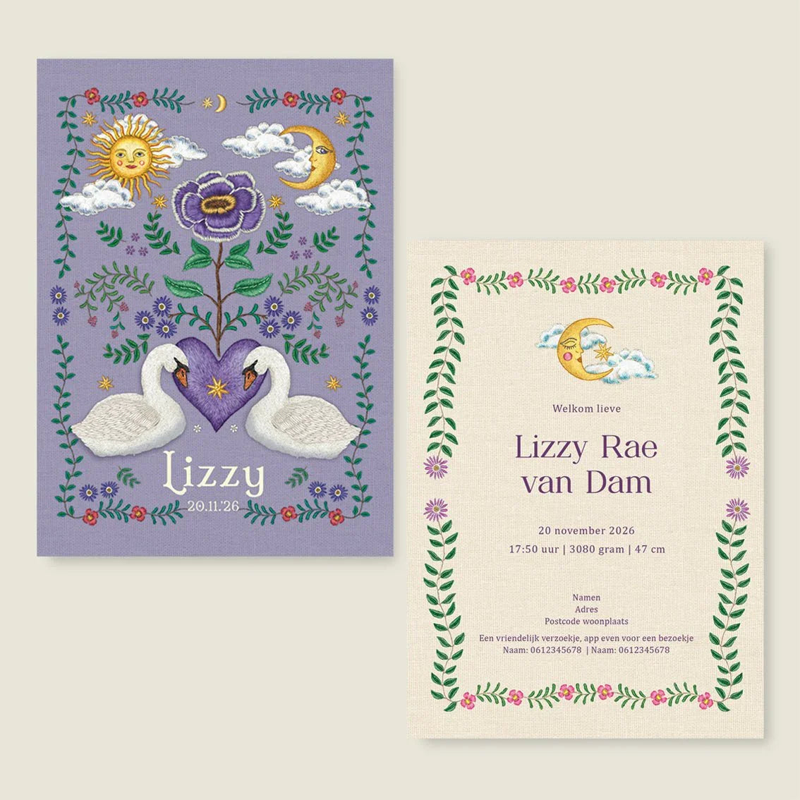 Sample Embroider Flower Swan Lila - Story of July