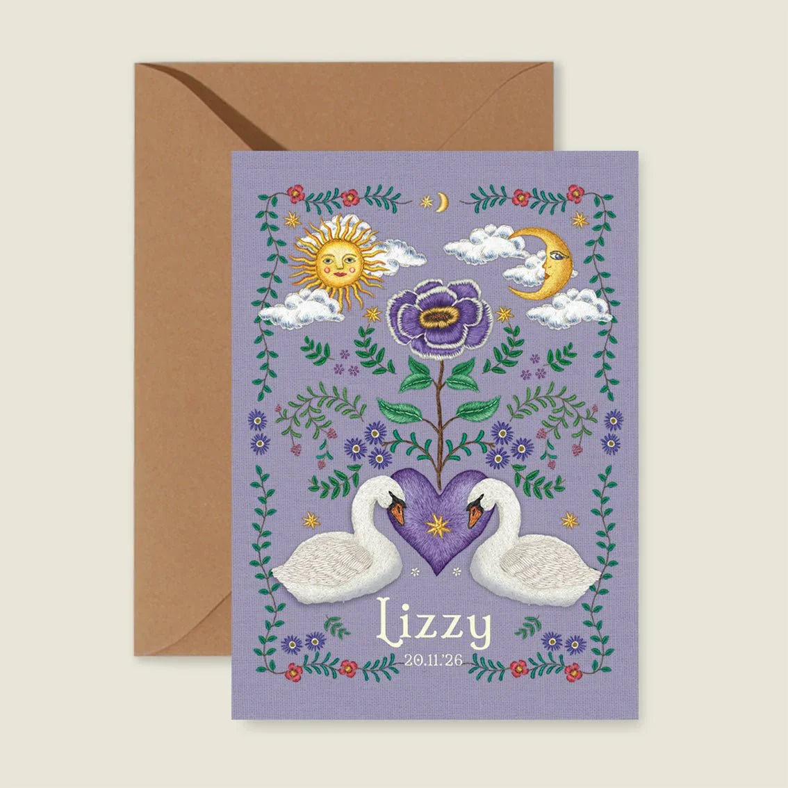 Sample Embroider Flower Swan Lila - Story of July