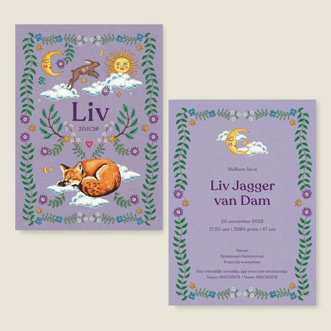 Sample Embroider Rabbit Paars - Story of July