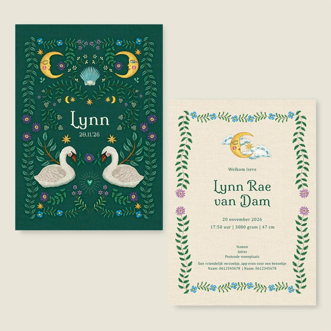 Sample Embroider Swan Heart Darkgreen - Story of July