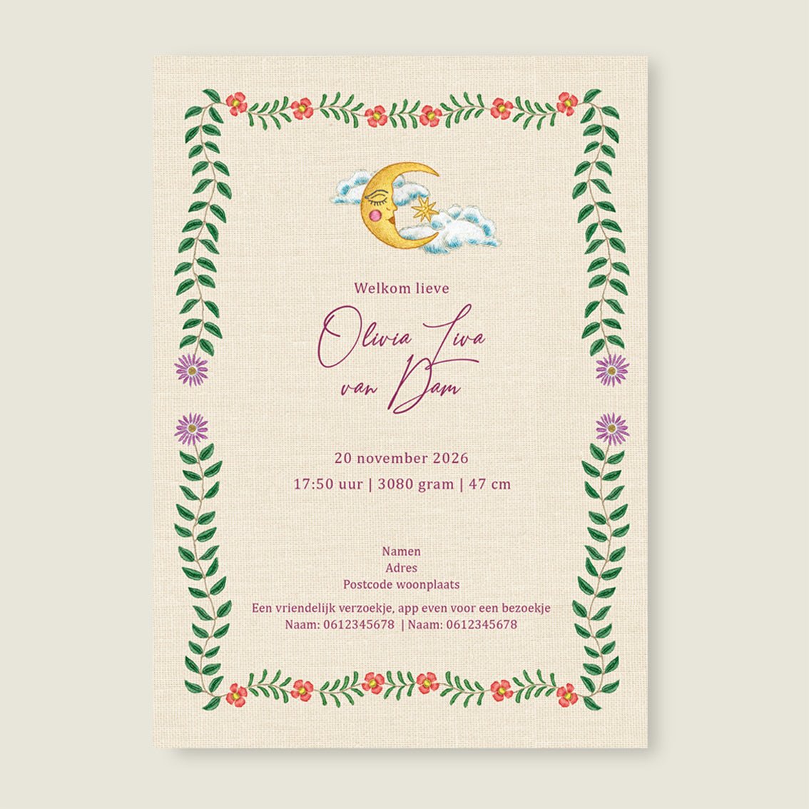 Sample Embroider Swan Heart Paars - Story of July