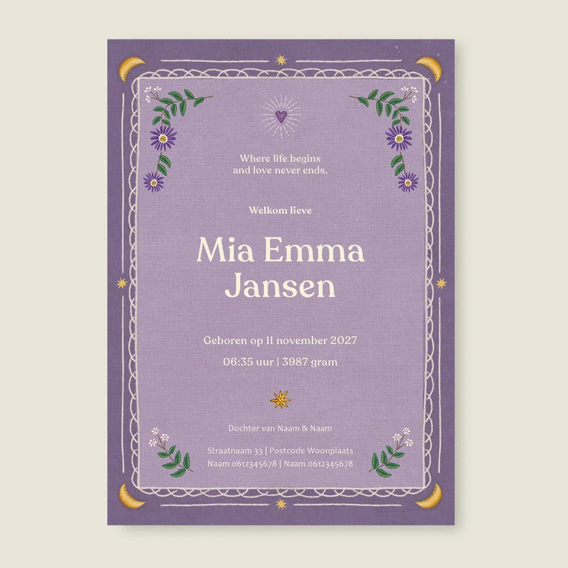 Sample Heart Bird Paars - Story of July