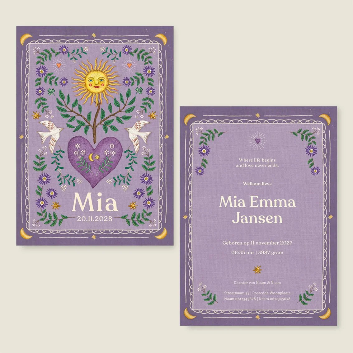 Sample Heart Bird Paars - Story of July