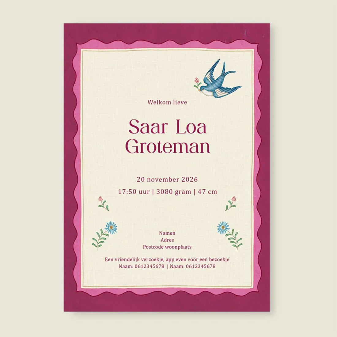 Sample Sparrow Birds Pink - Story of July