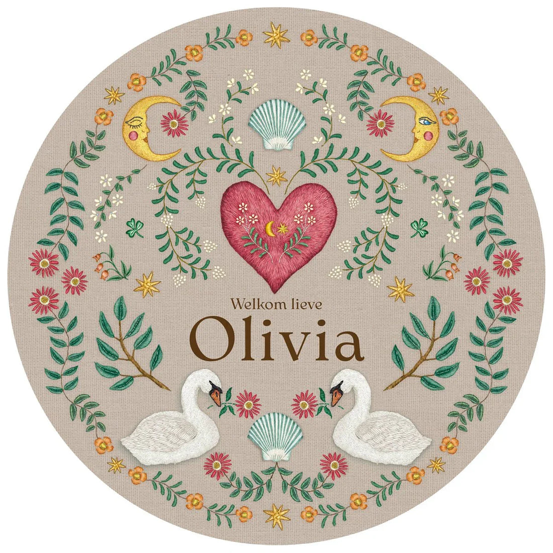 Tuinbord Embroider Swan Khaki - Story of July