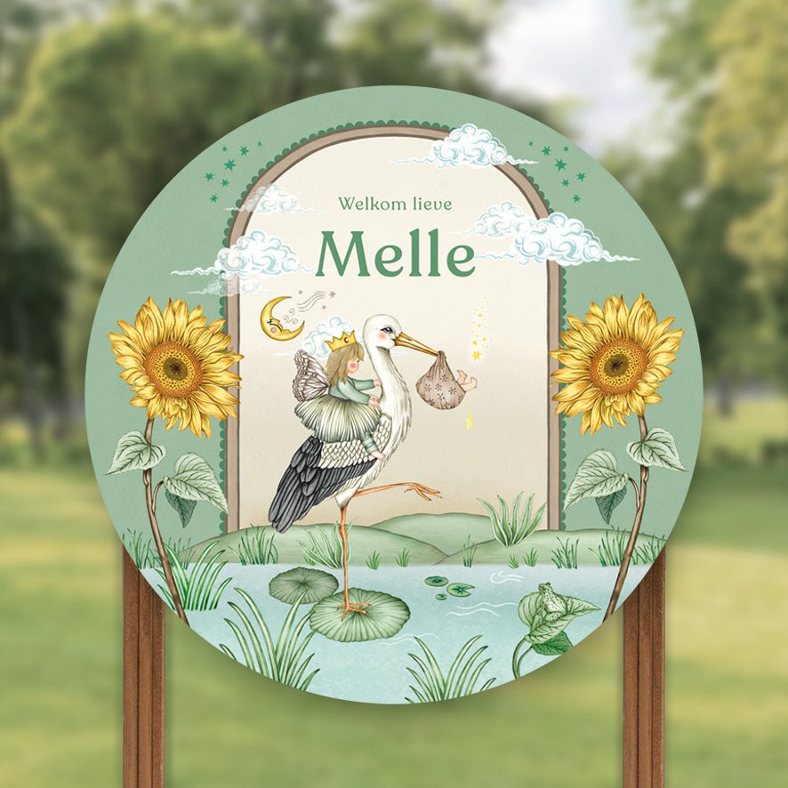 Tuinbord Stork & Baby Sister - Story of July