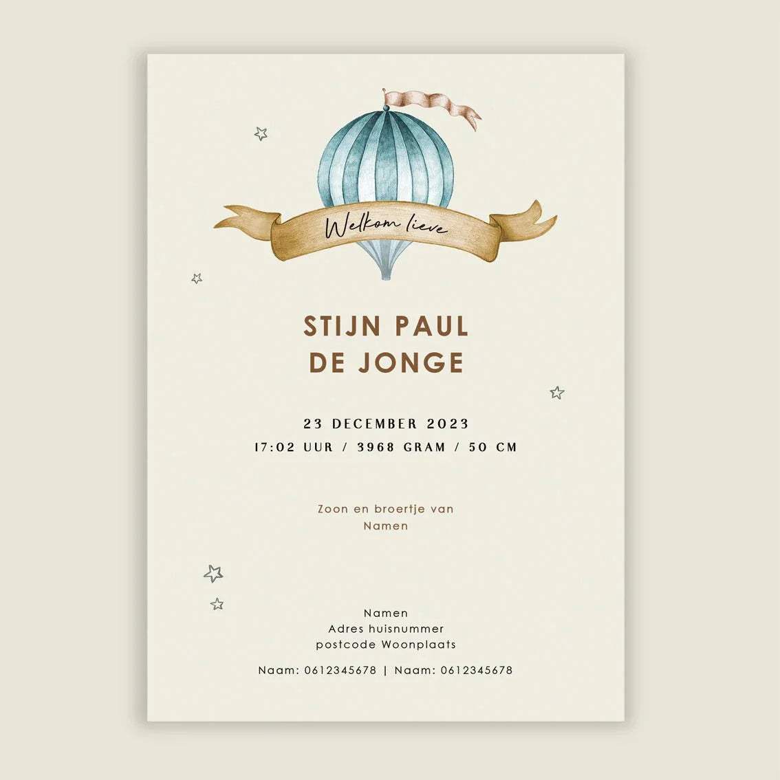 Geboortekaartje Bear Balloon Blue - Story of July