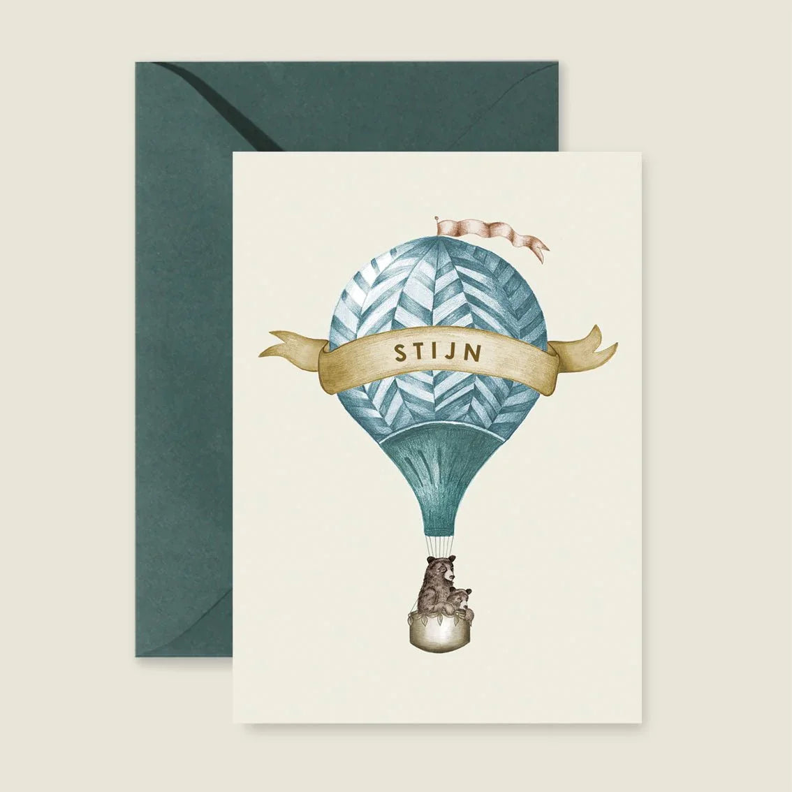 Geboortekaartje Bear Balloon Blue - Story of July