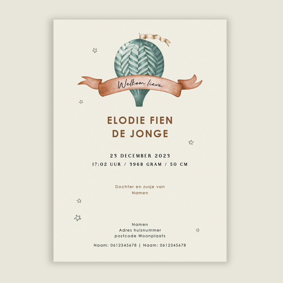 Geboortekaartje Bear Balloon Green - Story of July