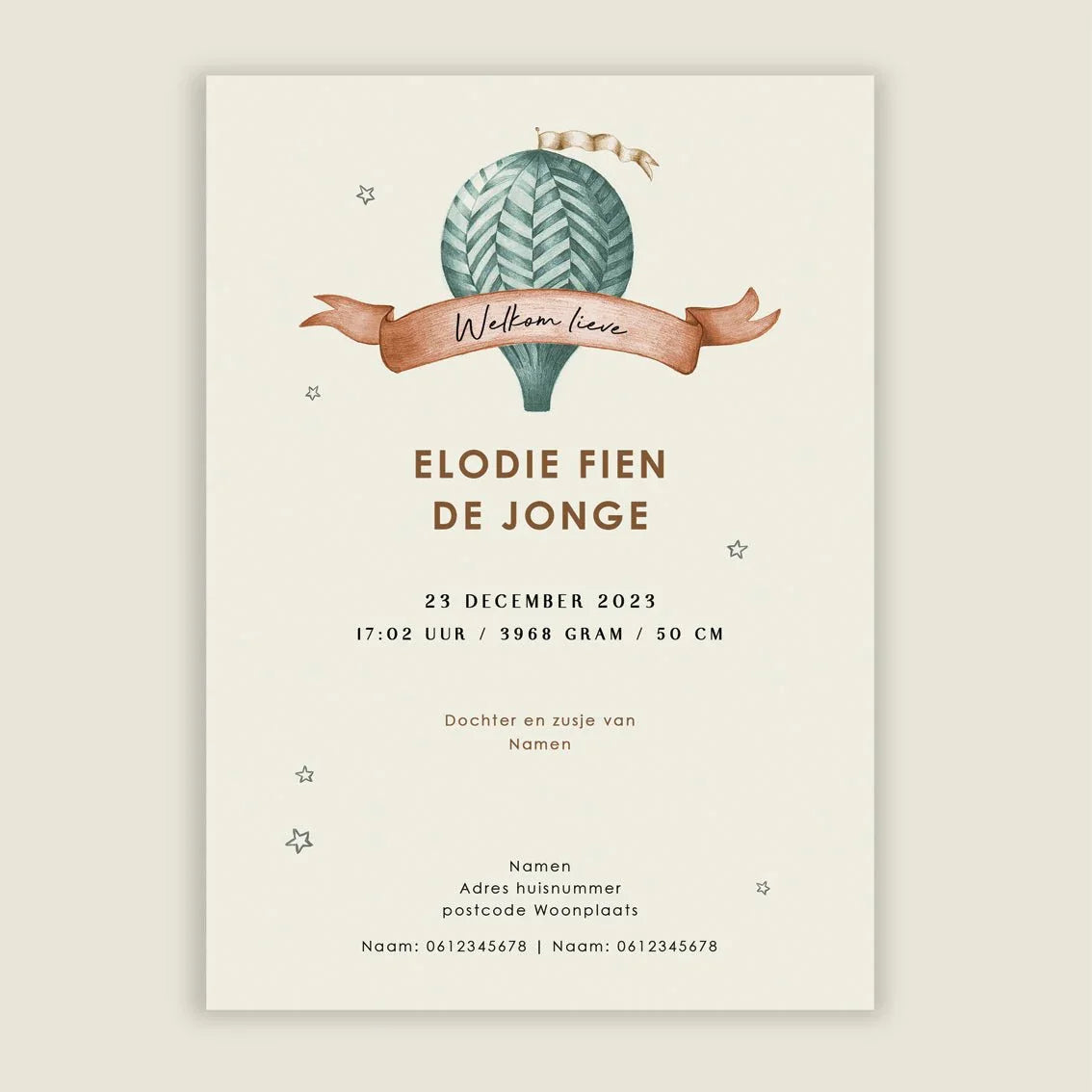 Geboortekaartje Bear Balloon Green - Story of July