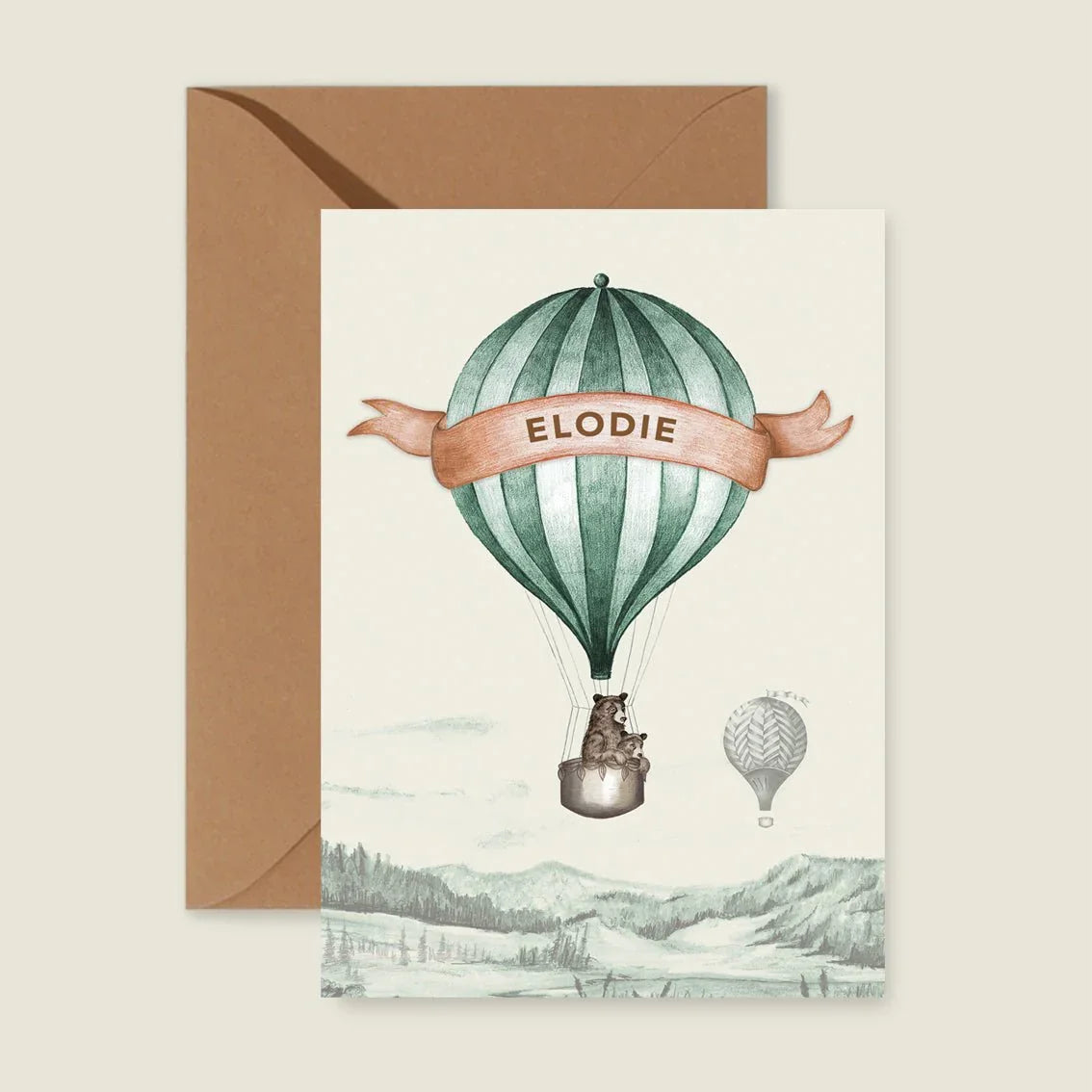 Geboortekaartje Bear Balloon Green - Story of July