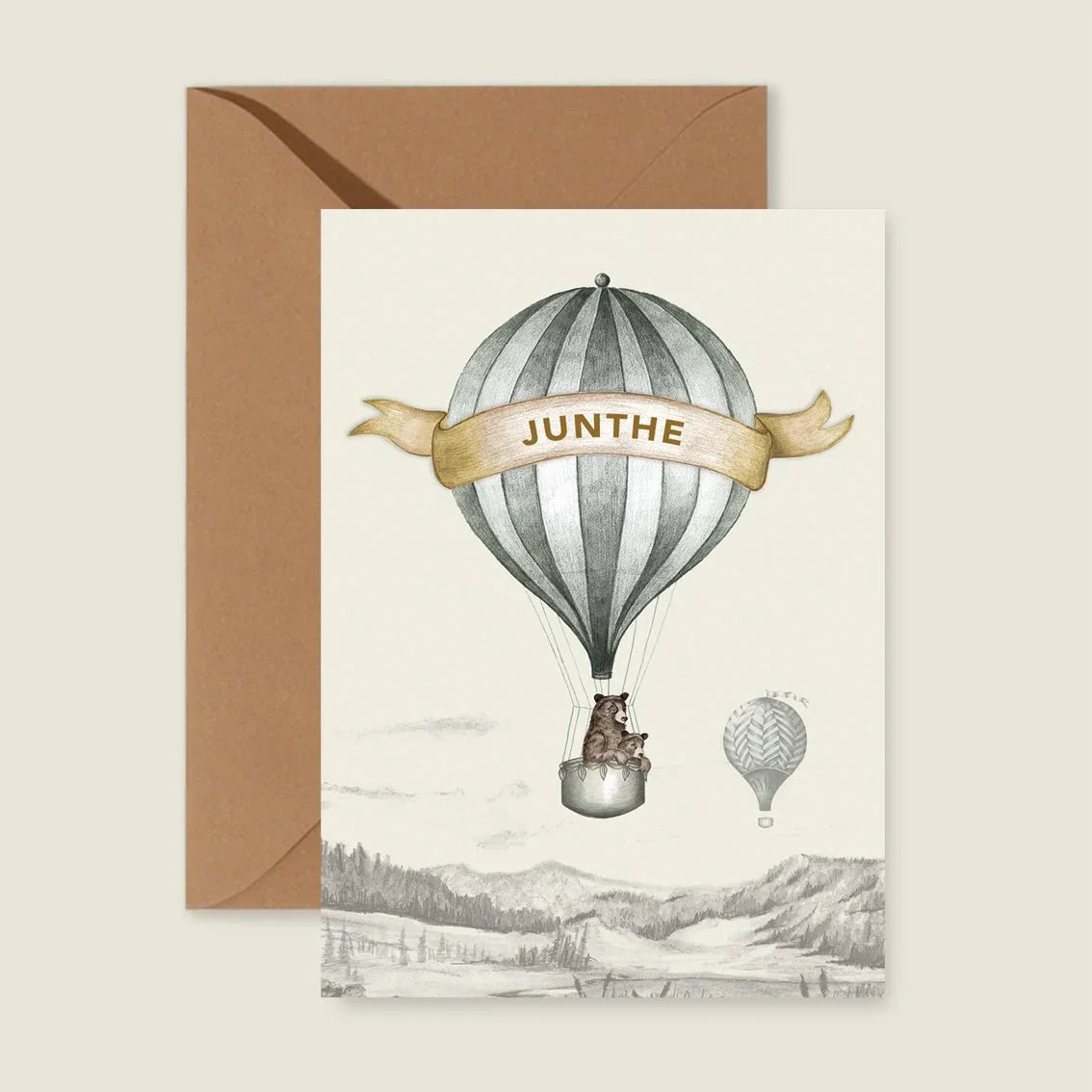 Geboortekaartje Bear Balloon Grey - Story of July