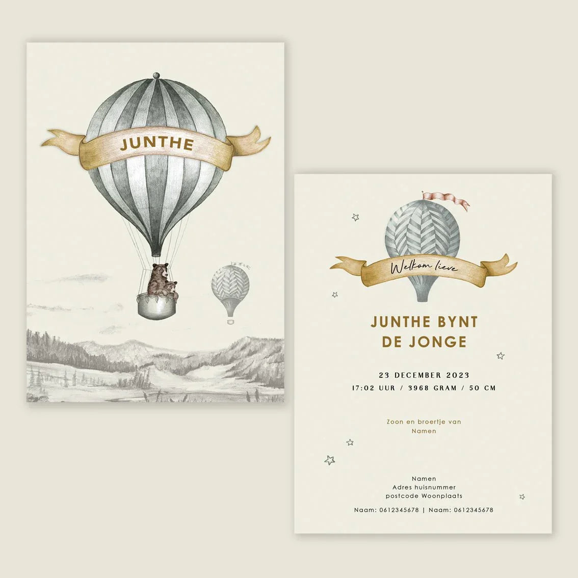 Geboortekaartje Bear Balloon Grey - Story of July